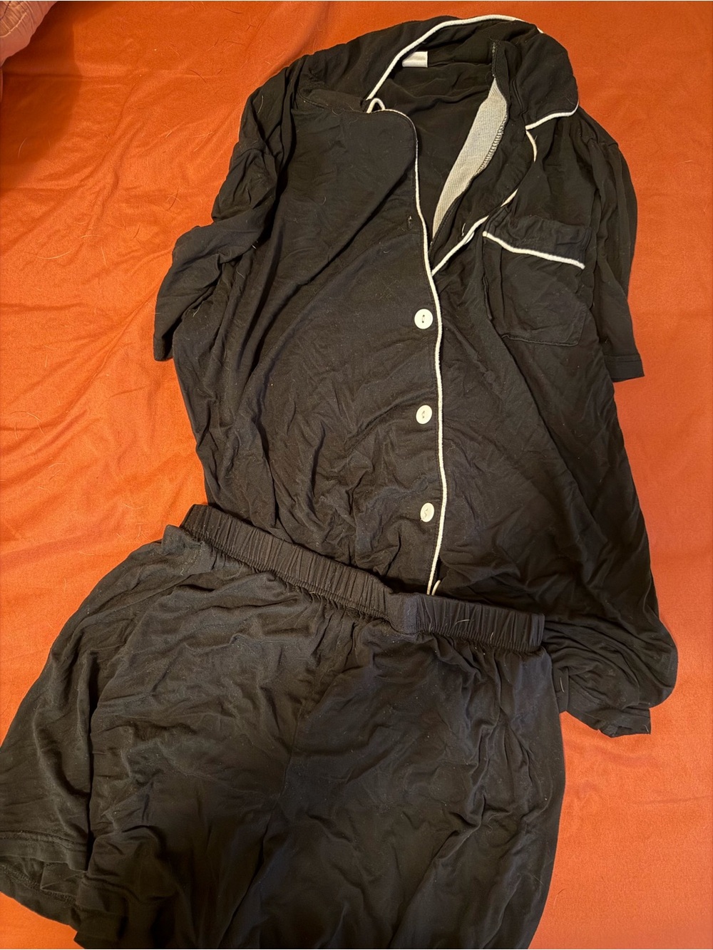 Women's Black Short-Sleeve Pajama Set with Contrast Piping
